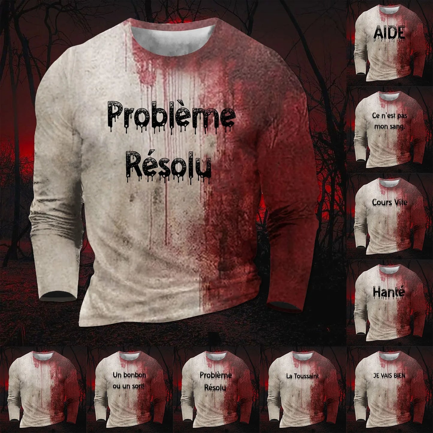 Sweats humoristiques pour halloween, chemises sanglantes