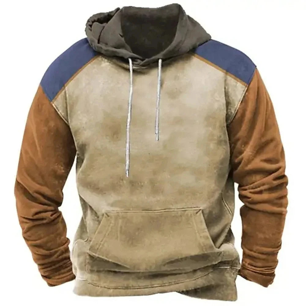 Pull à capuche rétro vintage pour hommes, sweat-shirt à manches longues